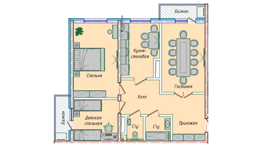 3-комн. квартира 87.1 м²  10/16 этаж | Жилой комплекс EKO PARK