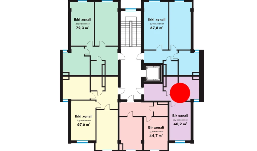 1-xonali xonadon 40.2 m²  5/10 qavat | TWINS Turar-joy majmuasi