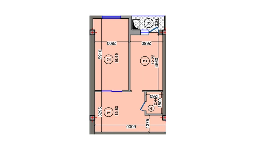 2-xonali xonadon 50.39 m²  6/10 qavat | Qibray City Turar-joy majmuasi