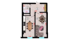 1-xonali xonadon 44.68 m²  3/10 qavat | Ko'kcha-Oqtepa Turar-joy majmuasi