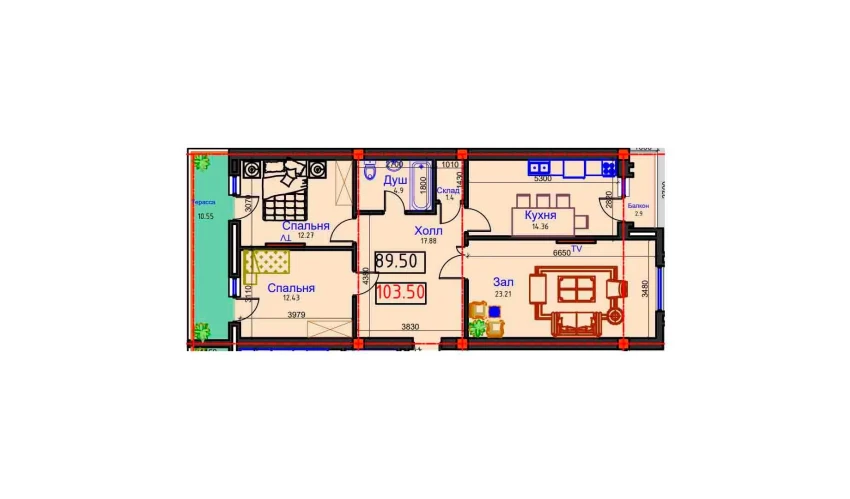 3-xonali xonadon 103.5 m²  8/8 qavat | BAHOR Turar-joy majmuasi