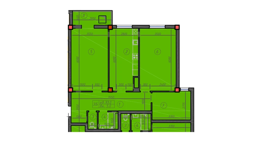 3-xonali xonadon 93 m²  9/12 qavat | Sokin hayot Turar-joy majmuasi