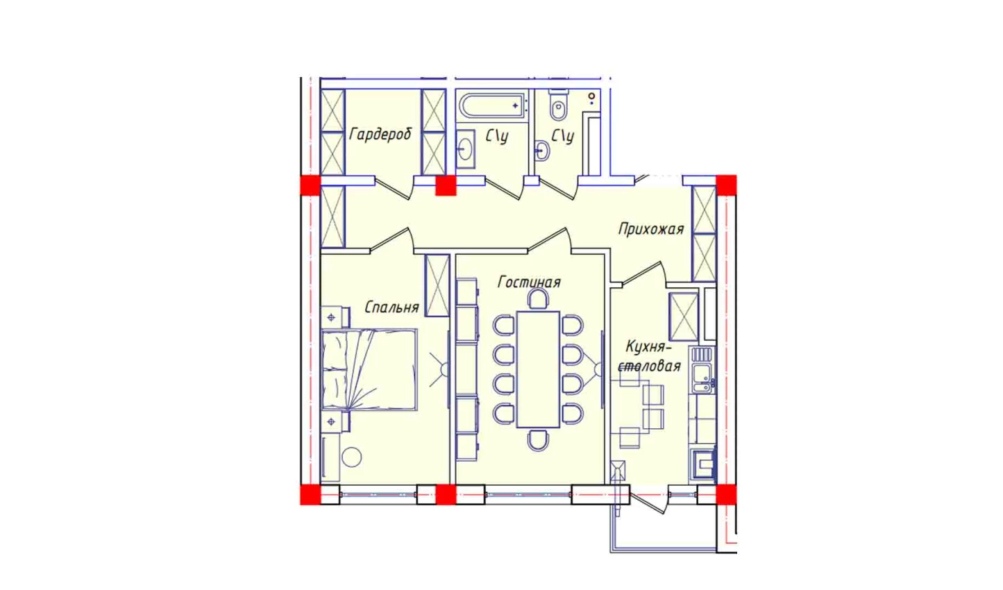 2-xonali xonadon 62.4 m²  6/8 qavat | STAR HOUSE RESIDENCE Turar-joy majmuasi