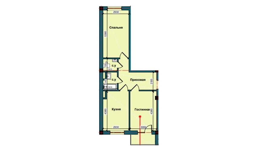 2-xonali xonadon 63.8 m²  6/9 qavat | NUR BARAKA Turar-joy majmuasi