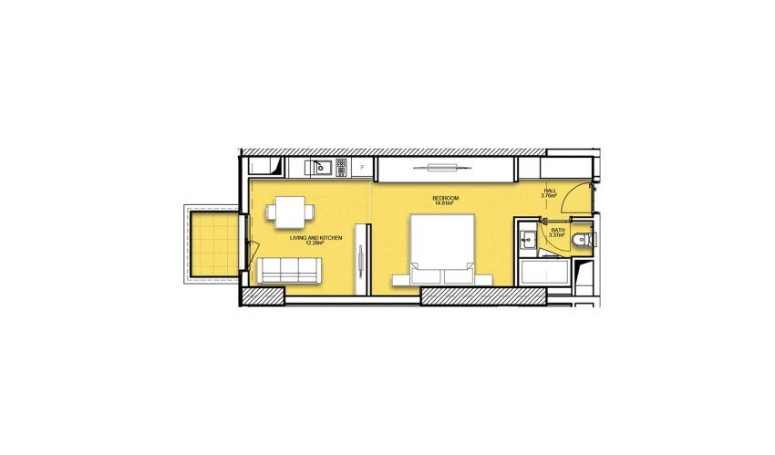 1-комнатная квартира 37.31 м²  7/23 этаж | Жилой комплекс Resim Taşkent