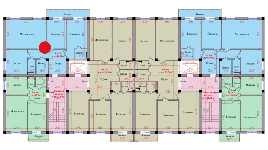 3-xonali xonadon 96.9 m²  8/8 qavat | Saxro Turar-joy majmuasi