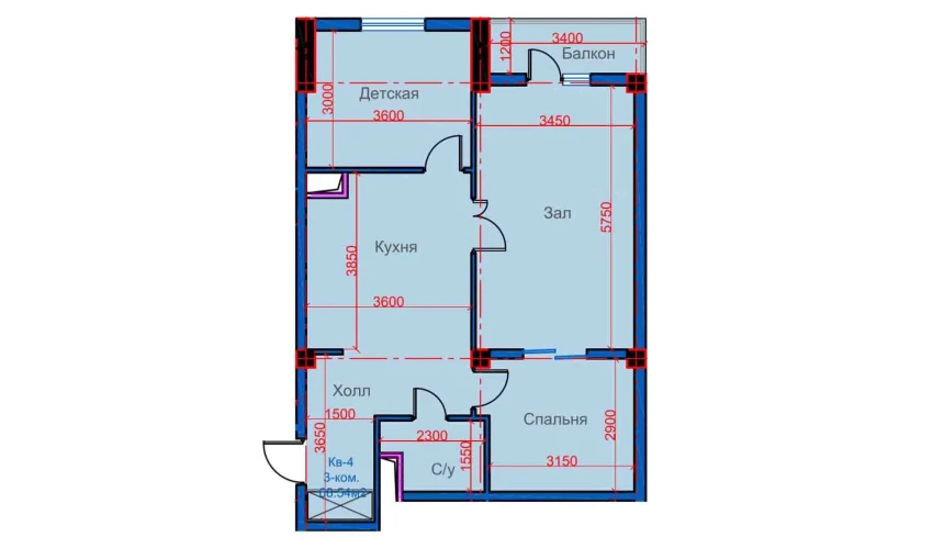 3-xonali xonadon 68.54 m²  10/12 qavat | Sokin city Turar-joy majmuasi