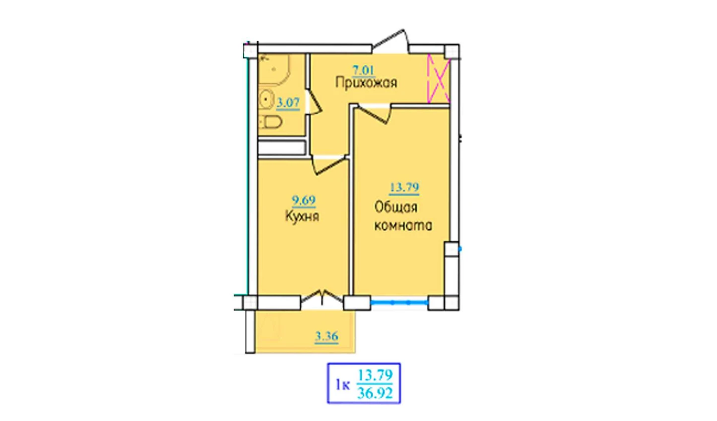 1-комн. квартира 36.92 м²  3/9 этаж | Жилой комплекс PROVANS