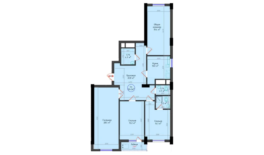 4-комнатная квартира 124.2 м²  2/21 этаж | Жилой комплекс Brilliant City