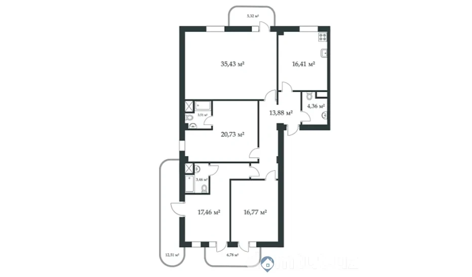 4-xonali xonadon 137 m²  4/13 qavat | Parkwood Turar-joy majmuasi