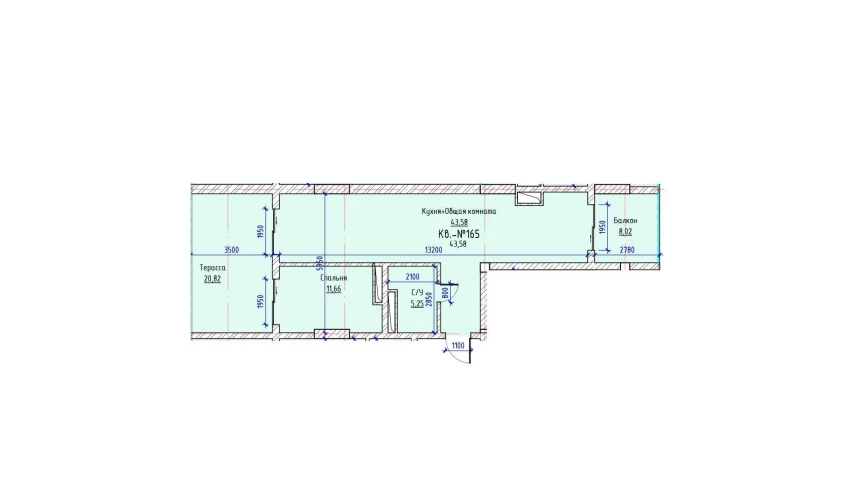 1-xonali xonadon 64.4 m²  17/17 qavat | UCHTEPA CITY Turar-joy majmuasi