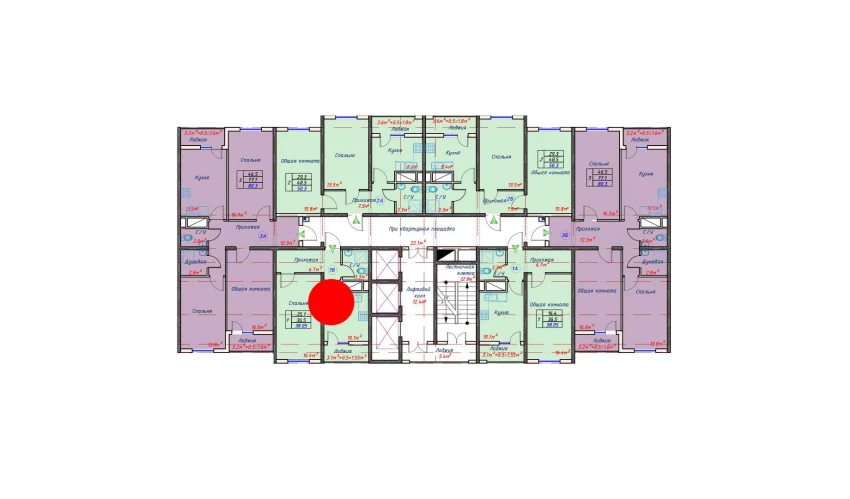 1-xonali xonadon 38.05 m²  9/16 qavat | TRINITY Turar-joy majmuasi