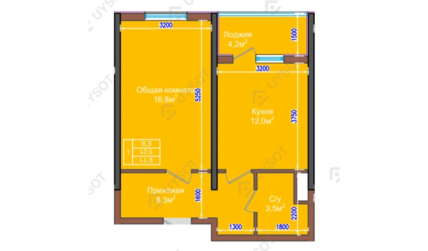 1-комнатная квартира 44.8 м²  2/9 этаж | Жилой комплекс NUR HAYAT
