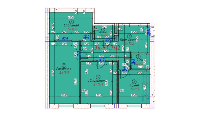 3-комнатная квартира 77.7 м²  1/6 этаж | Жилой комплекс Sohil bo'yi
