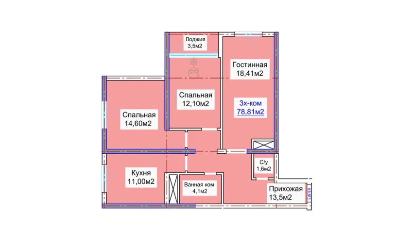 3-xonali xonadon 78.81 m²  11/16 qavat | ELITE ECO CITY Turar-joy majmuasi