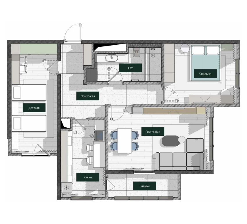 3-xonali xonadon 84.22 m²  10/26 qavat | SAF TOWERS Turar-joy majmuasi