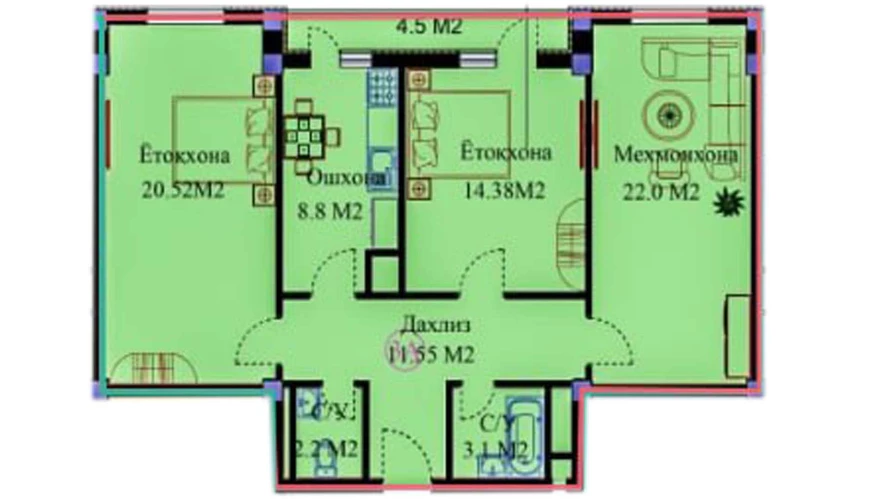 3-комн. квартира 87.05 м²  12/12 этаж | Жилой комплекс Sokin city