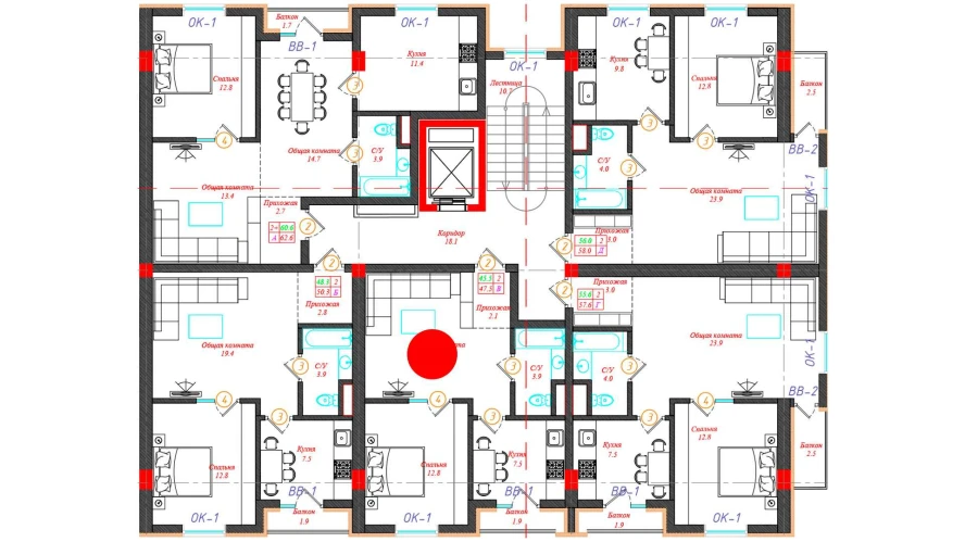 2-комн. квартира 47.5 м²  3/5 этаж | Жилой комплекс CHINARA PARK