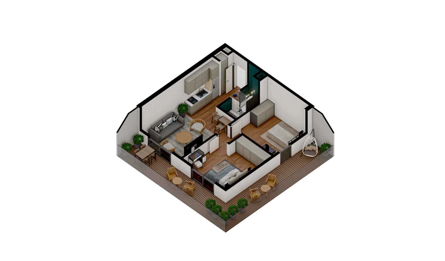 3-xonali xonadon 57.78 m²  1/7 qavat | TUSHLAR VODIYSI Turar-joy majmuasi