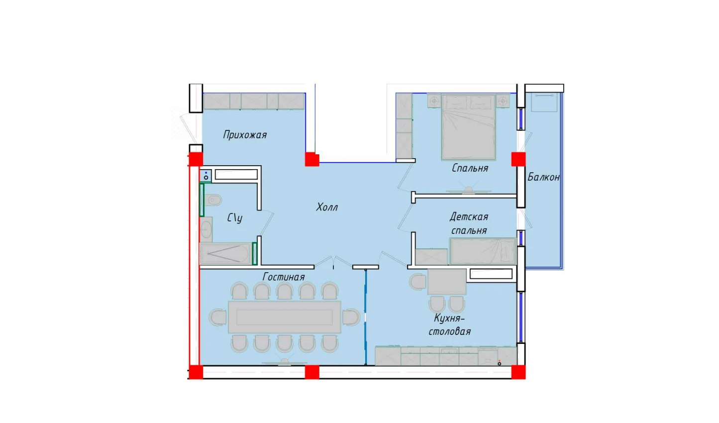3-комн. квартира 80.09 м²  9/12 этаж | Жилой комплекс SERGELI CITY