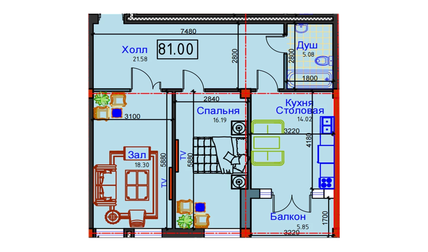 2-комн. квартира 81 м²  11/12 этаж | Жилой комплекс GAGARIN AVENUE