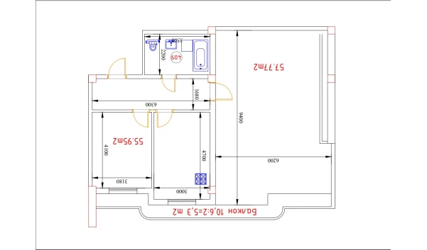 1-xonali xonadon 55.95 m²  13/13 qavat | MEGAPOLIS Б2 Turar-joy majmuasi