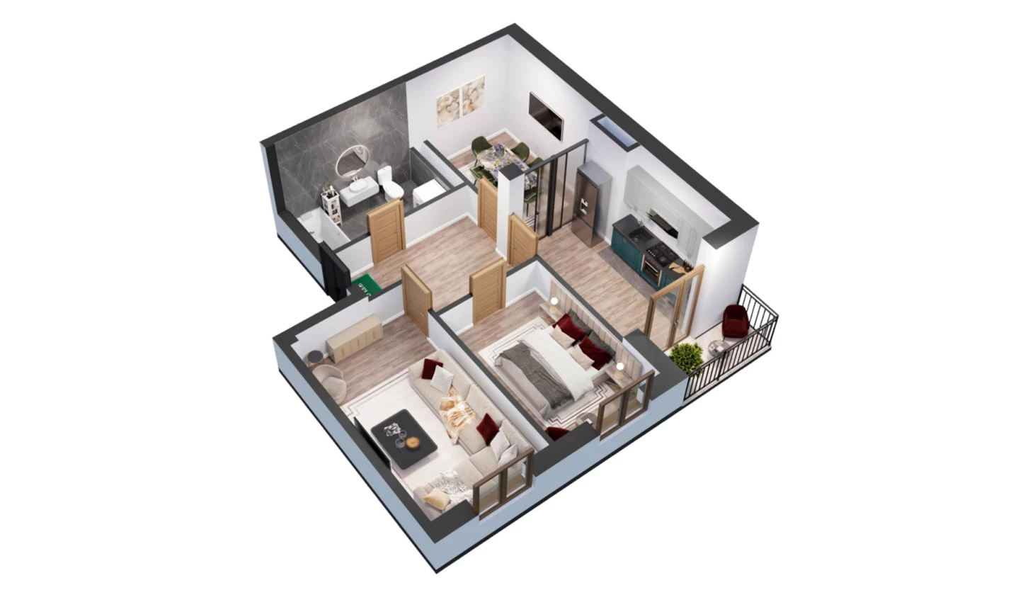 2-xonali xonadon 60.53 m²  5/10 qavat | YANGIOBOD RESIDENCE Turar-joy majmuasi
