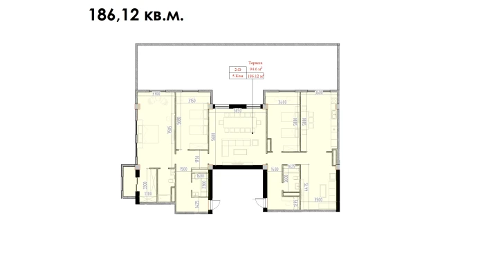 4-xonali xonadon 186.12 m²  16/16 qavat | MAVERA TOWN Turar-joy majmuasi