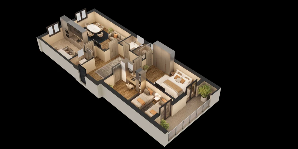 3-xonali xonadon 105.5 m²  1/8 qavat | Saxro Turar-joy majmuasi
