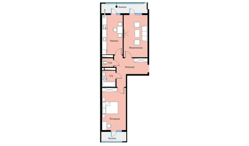 2-комнатная квартира 64.44 м²  13/16 этаж | Жилой комплекс SOKIN DIYOR