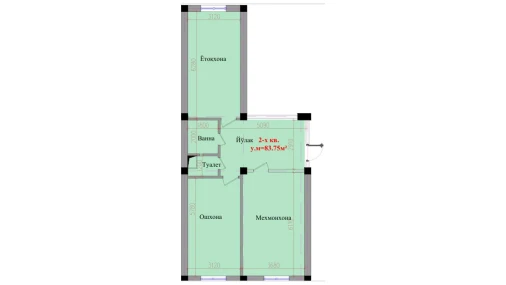 2-комнатная квартира 83.75 м²  1/8 этаж | Жилой комплекс Saxro