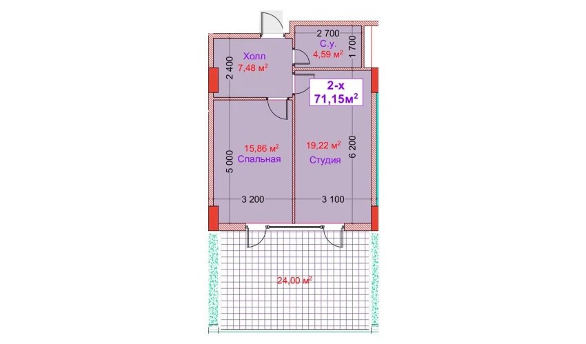 2-xonali xonadon 71.15 m²  2/8 qavat | CAPITAL AVENUE Turar-joy majmuasi