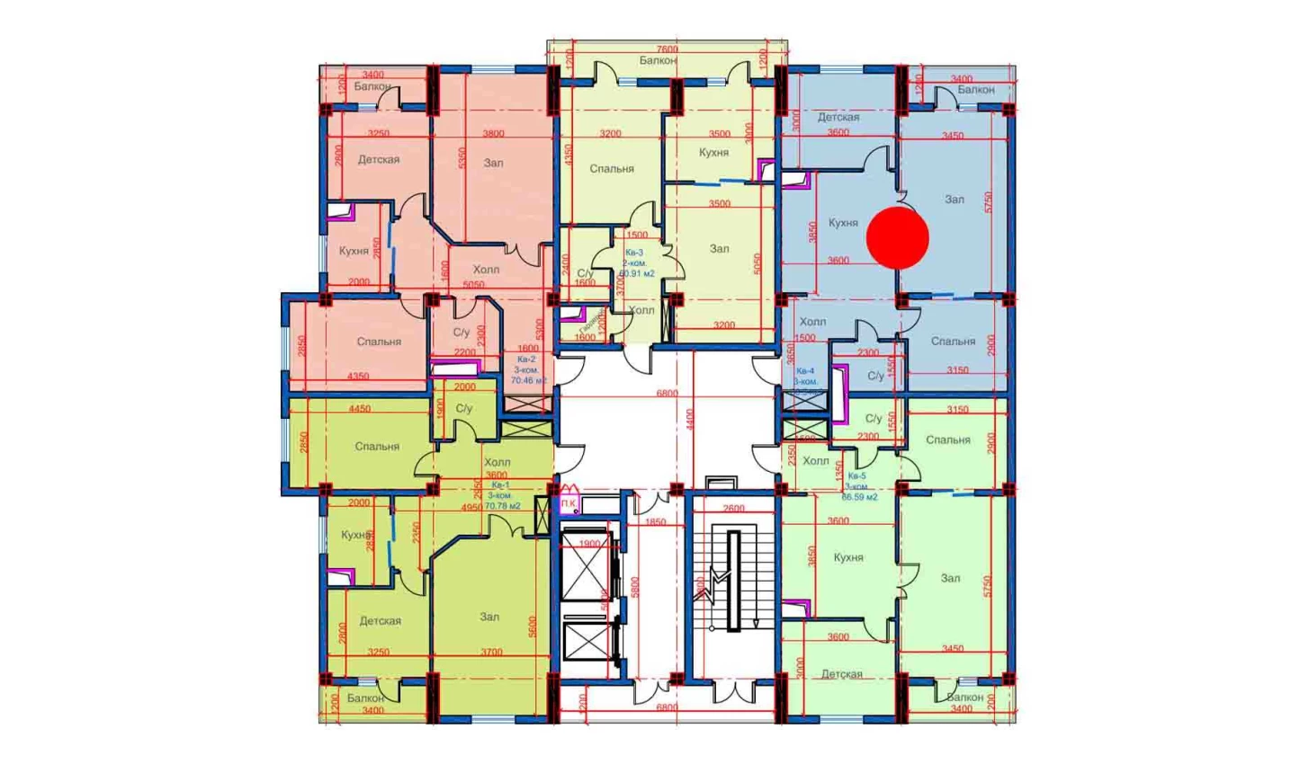 3-xonali xonadon 68.54 m²  11/12 qavat | Sokin city Turar-joy majmuasi