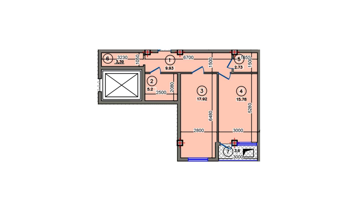 2-xonali xonadon 60.88 m²  2/10 qavat | Qibray City Turar-joy majmuasi