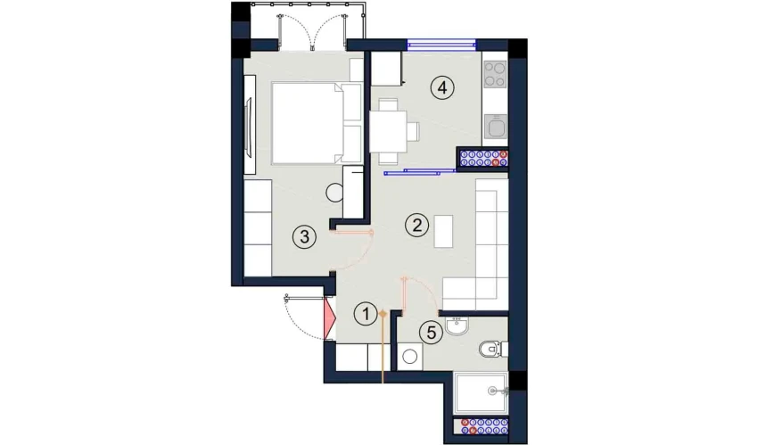 1-xonali xonadon 37.5 m²  6/9 qavat | FLORYA RESIDENCE Turar-joy majmuasi