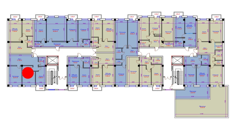 2-xonali xonadon 68.72 m²  3/10 qavat | Ko'kcha-Oqtepa Turar-joy majmuasi