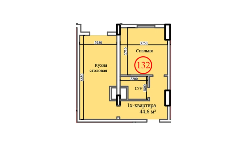 1-комнатная квартира 44.6 м²  13/14 этаж | Жилой комплекс Al-Barakat