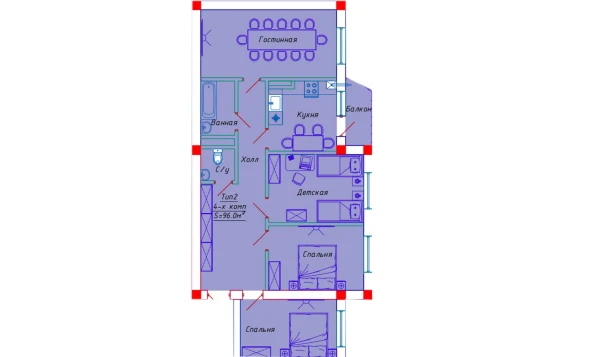 4-xonali xonadon 96 m²  8/10 qavat | Emir Turar-joy majmuasi