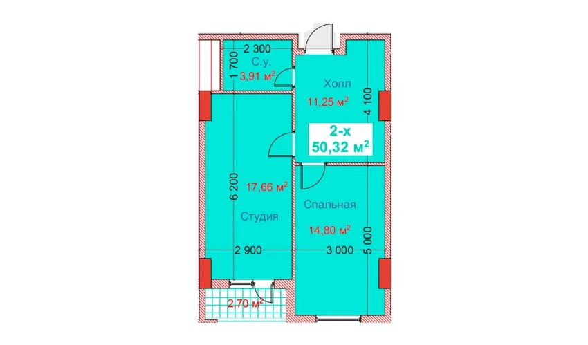 2-xonali xonadon 50.32 m²  3/8 qavat | CAPITAL AVENUE Turar-joy majmuasi