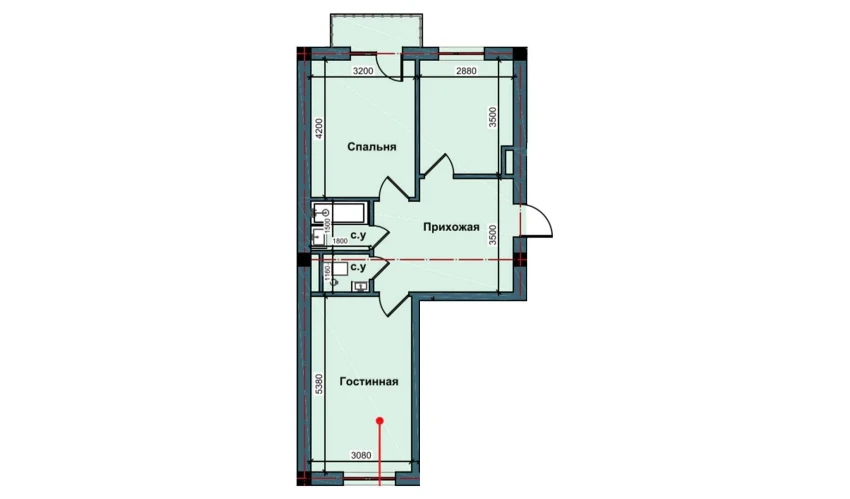 2-комнатная квартира 60.7 м²  7/10 этаж | Жилой комплекс NUR BARAKA