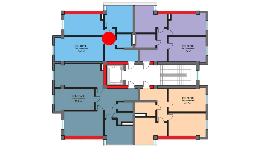 2-комн. квартира 74.4 м²  8/10 этаж | Жилой комплекс BRIDGE