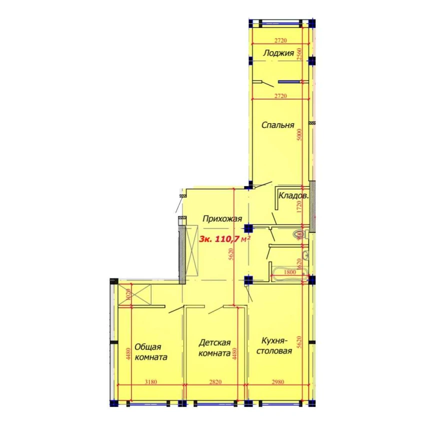 3-комн. квартира 110.7 м²  1/9 этаж | Жилой комплекс VATAN