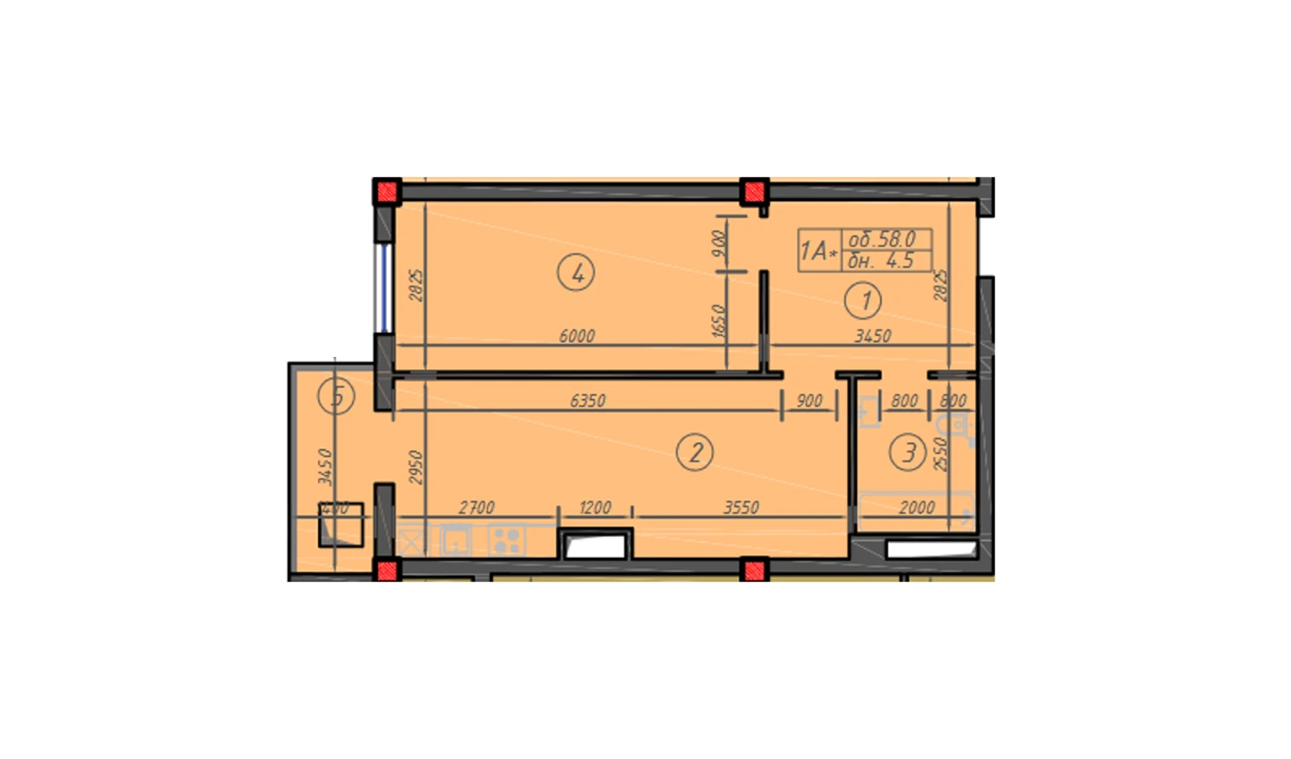 1-xonali xonadon 58 m²  9/12 qavat | Sokin hayot Turar-joy majmuasi