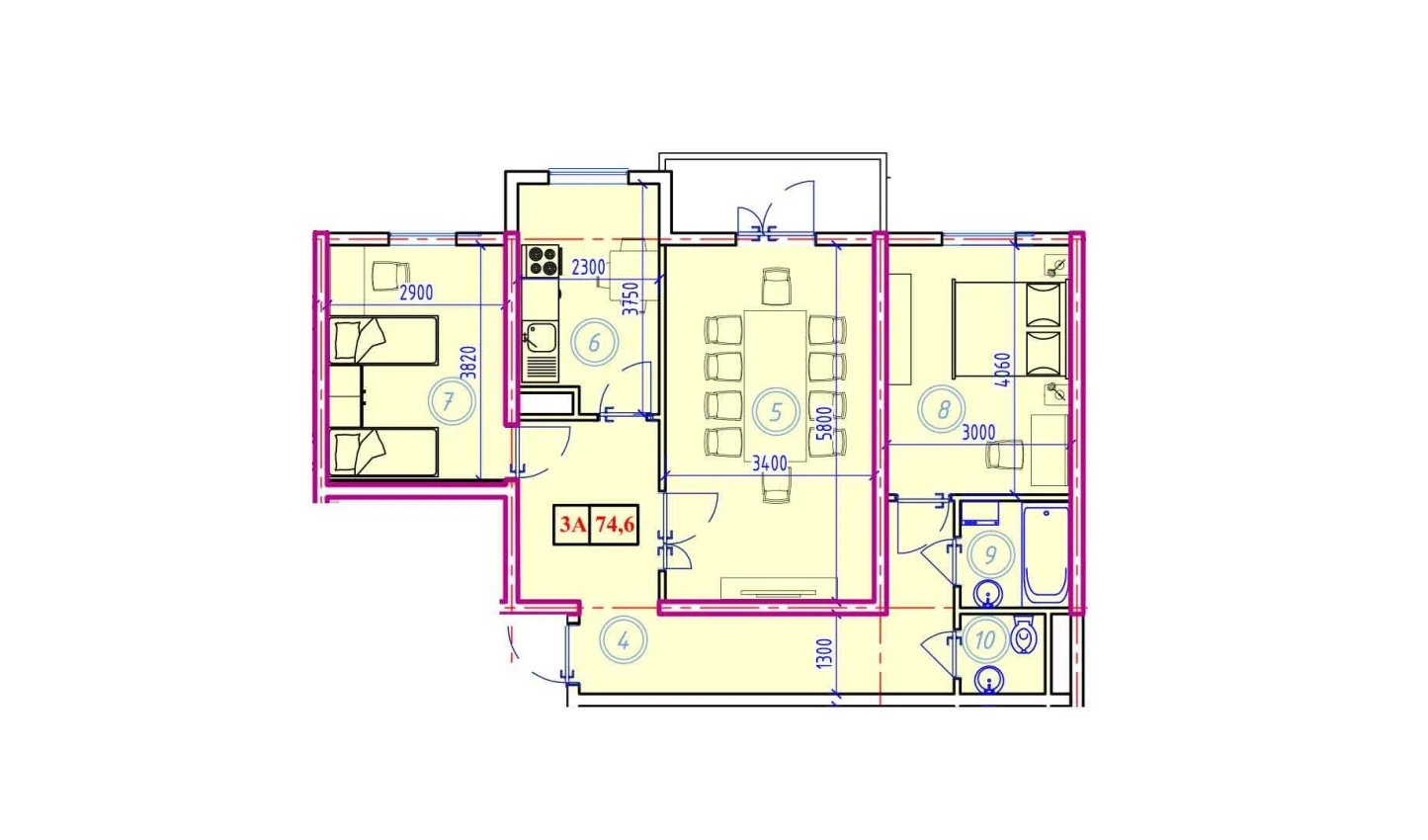 3-комн. квартира 74.6 м²  8/9 этаж | Жилой комплекс Ahillik