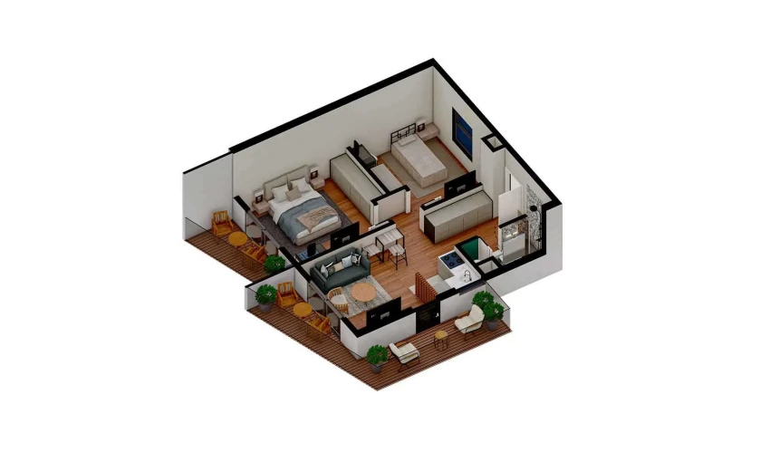 3-комнатная квартира 53.97 м²  5/6 этаж | Жилой комплекс TUSHLAR VODIYSI