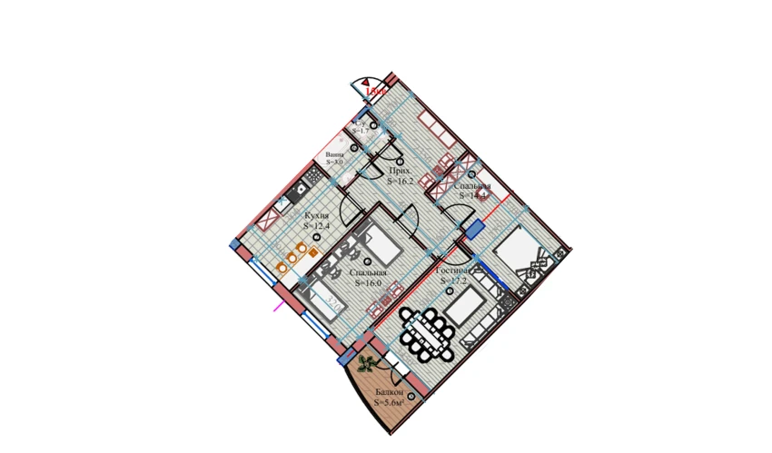 3-xonali xonadon 86.5 m²  3/13 qavat | POYTAXT Turar-joy majmuasi