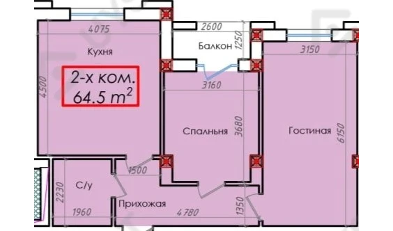 2-комн. квартира 64.5 м²  1/16 этаж | Жилой комплекс Bodomzor