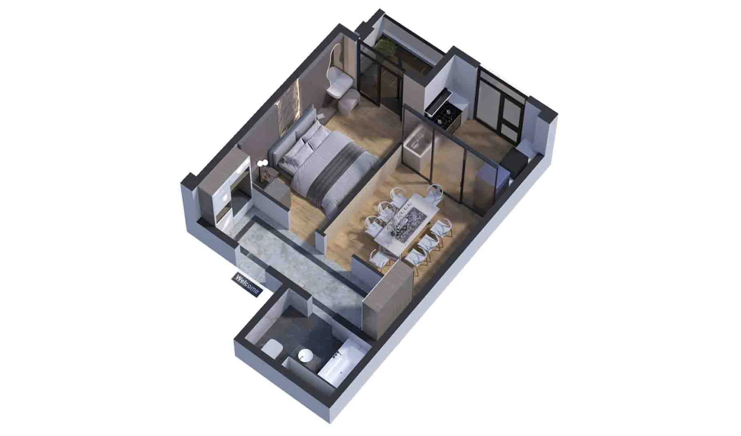 2-комн. квартира 47.03 м²  5/7 этаж | Жилой комплекс Bochka Resort