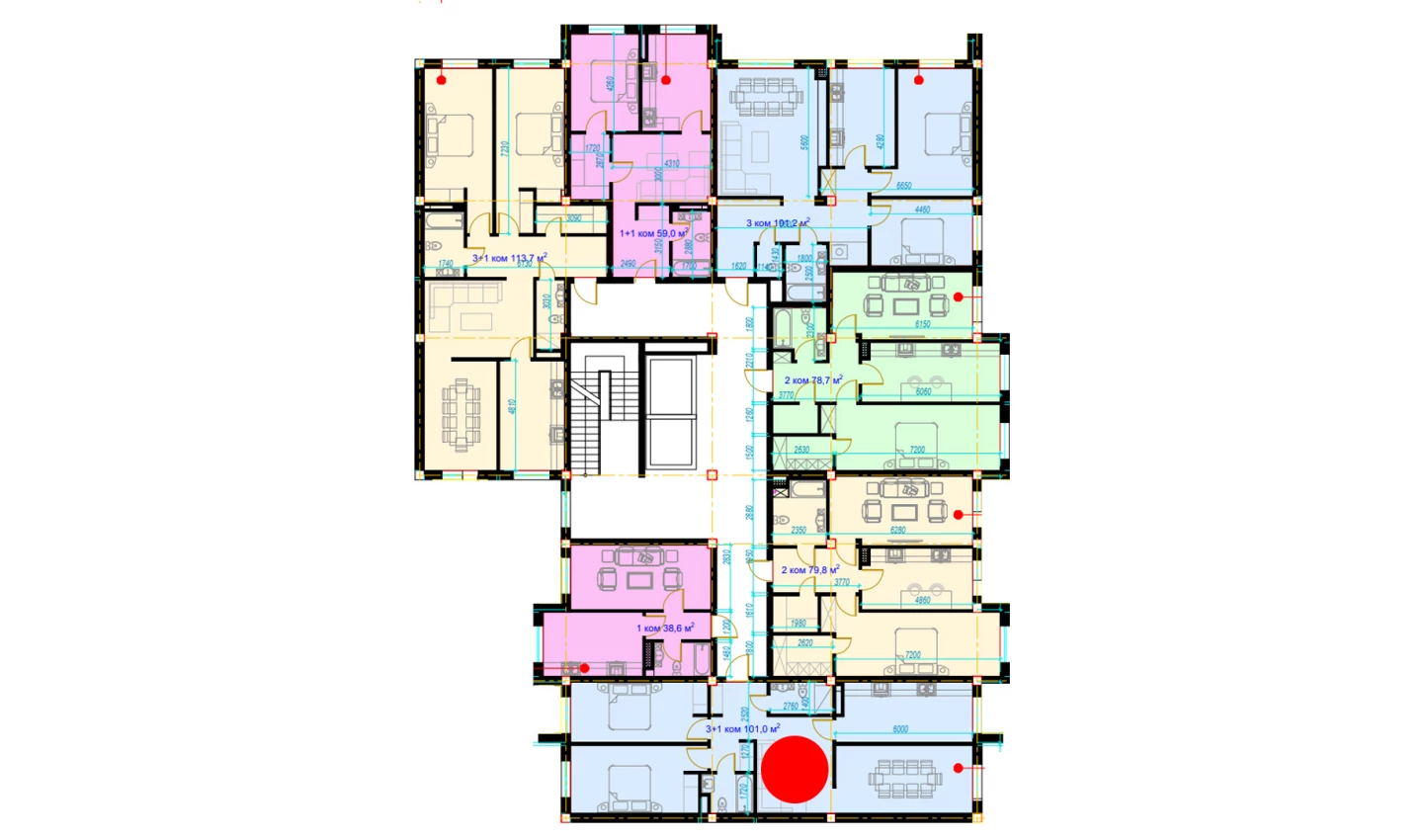 4-xonali xonadon 101 m²  6/7 qavat | Rohat Turar-joy majmuasi