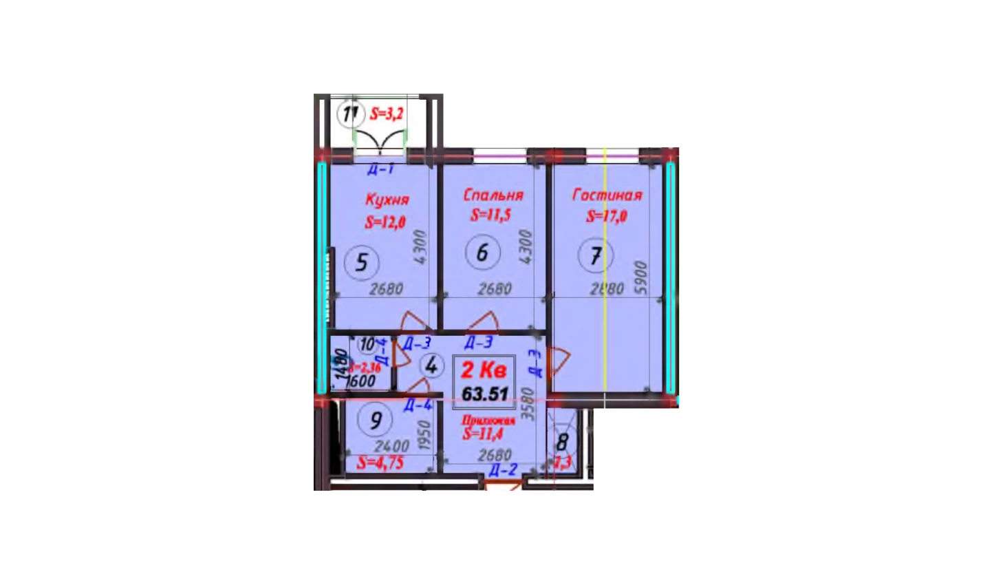 2-комн. квартира 63.61 м²  6/9 этаж | Жилой комплекс SAMARQAND CITY